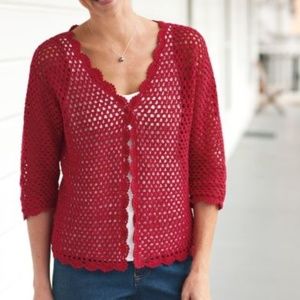 Norm Thompson Crochet Hot Pink Cardigan Large